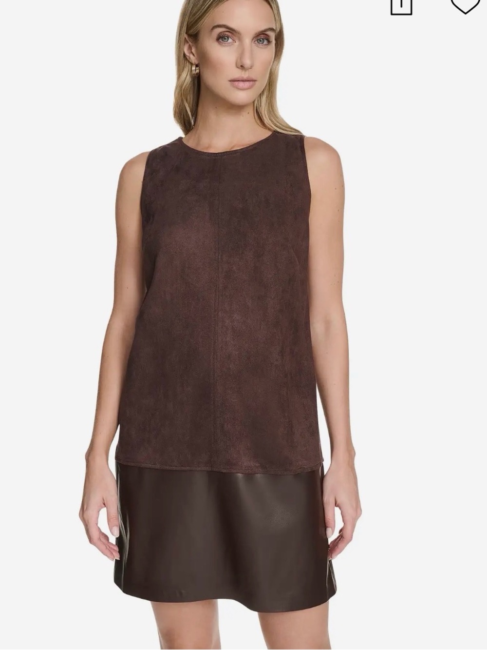 Calvin Klein Dark Brown Sleeveless Mini Suede Shift Dress SZ 6